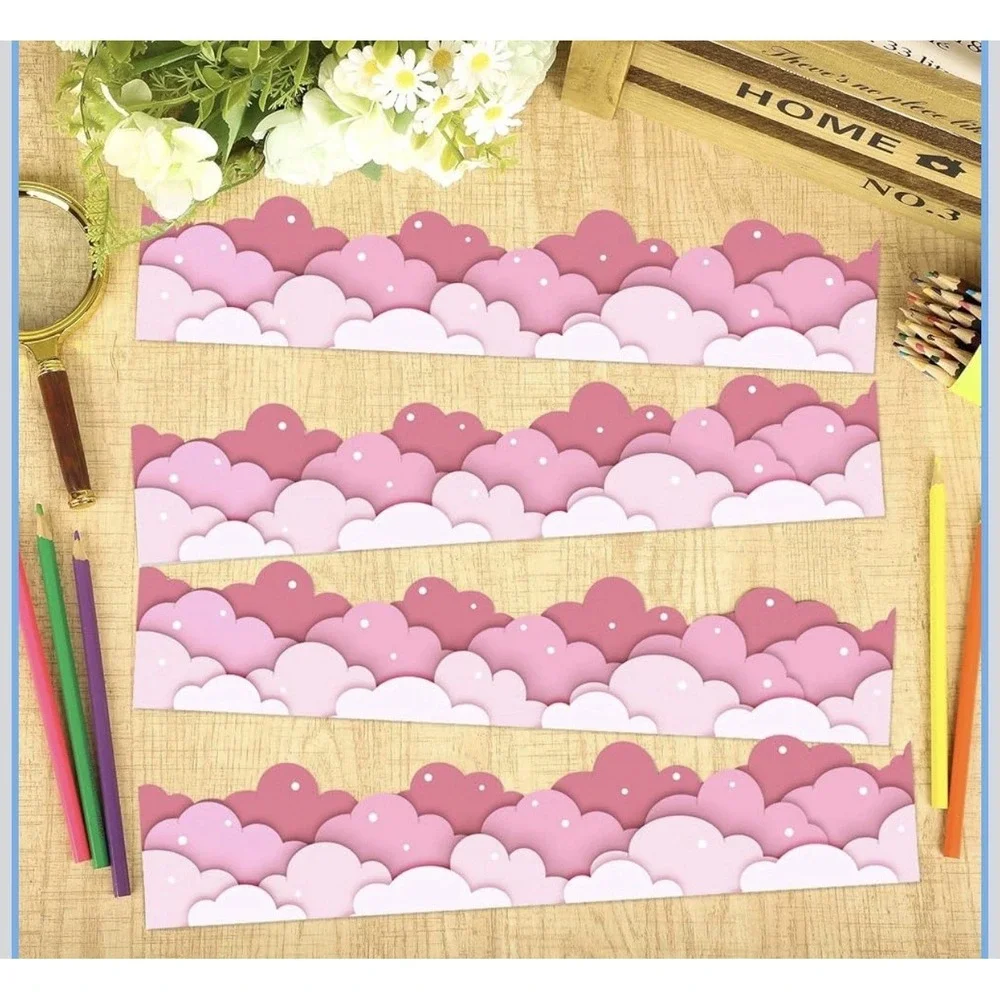 Pink Sky Clouds Wall Border Child Teacher Classroom‎ With Sticky Dots